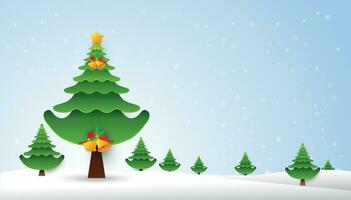 vinter- landskap med jul träd och snöflinga, bakgrund design vektor
