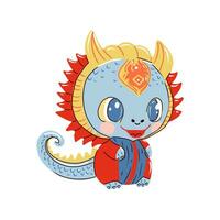 kinesisk ny år av drake, söt liten bebis drake i nationell kinesisk kostym. vektor illustration.