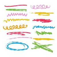 einstellen von farbig Bürste Schlaganfälle von Pastell- Bleistifte. Holzkohle Pastell, Betonung Linien Sammlung. Hand gezeichnet Illustration. vektor