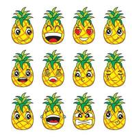 Ananas-Cartoon-Vektor-Illustration mit glücklichen und lustigen Gesichtsausdrücken vektor