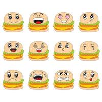 burger tecknad vektor illustration med glada och roliga ansiktsuttryck