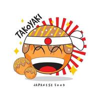 tecknad takoyaki med ett väldigt sött ansiktsuttryck vektor