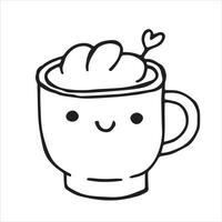 süß Tasse mit Kaffee, Vektor Zeichnung im Gekritzel Stil, kawaii.