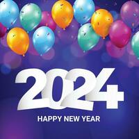 glücklich Neu Jahr 2024 Platz Vorlage mit 3d hängend Nummer. Gruß Konzept zum 2024 Neu Jahr Feier Konfetti vektor
