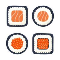 sushi rulla vektor uppsättning. japansk kök, traditionell mat. vektor illustration.