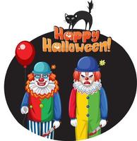 Happy Halloween Abzeichen mit zwei gruseligen Clowns vektor