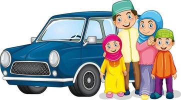 muslimische Familie neben dem Auto vektor