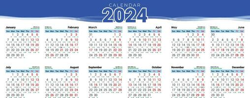 Kalender 2024 oder 2024 Kalender oder Bangla Kalender 2024 oder Arabisch Kalender 2024 vektor