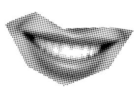 Mund und Lippen, lächeln, Zunge, Punkte Punk y2k schwarz und Weiß Collage Elemente vektor