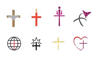 Reihe von kreativen Kreuzsymbolen isoliert auf weißem Hintergrund