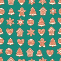 Ingwer Kekse nahtlos Muster. fröhlich Weihnachten und glücklich Feiertage. Winter hausgemacht Süßigkeiten. Vektor Illustration im eben Stil