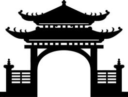 Chinesisch Tor Symbol im das Park schwarz Silhouette. ai generiert Illustration. vektor