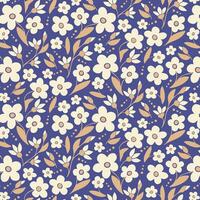 Blumen- abstrakt Muster auf Blau Hintergrund im Jahrgang Farben. eben Hand gezeichnet Schnitt aus Blumen, Blätter. einzigartig retro drucken Design zum Textil, Hintergrund, Innere, Verpackung Papier vektor