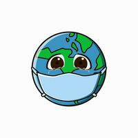 Emission traurig Planet Erde tragen schützend Gesicht Masken. Umwelt Verschmutzung Konzept. fein Staub, Luft Verschmutzung, industriell SMOG, Schadstoff Gas vektor