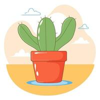 ein klein Kaktus im ein rot Topf, eben Vektor Illustration.