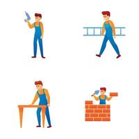 Heimwerker Symbole einstellen Karikatur Vektor. Mannschaft von Arbeiter mit Werkzeug und Ausrüstung vektor