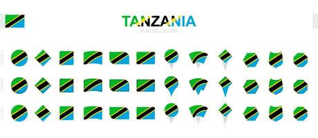 stor samling av tanzania flaggor av olika former och effekter. vektor