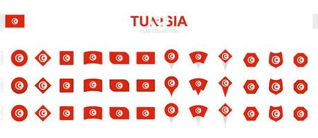 stor samling av tunisien flaggor av olika former och effekter. vektor