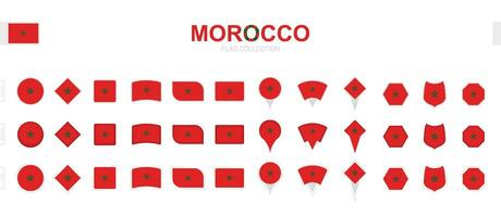 stor samling av marocko flaggor av olika former och effekter. vektor