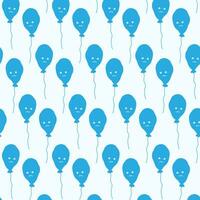 sömlös mönster av blå ballonger på en tråd med ledsen leende ansikte i trendig svartvit blå nyanser vektor