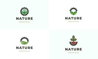 einstellen von Natur Technologie Logo, Blatt und Ausrüstung Maschine Logo Design modern Konzept vektor