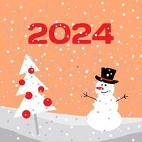 Neu Jahr Karte Startseite mit Schneemann und Weihnachten Baum vektor