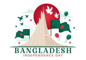 glücklich Bangladesch Unabhängigkeit Tag Vektor Illustration auf 26 März mit winken Flagge und National Monument im Urlaub eben Karikatur Hintergrund