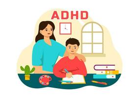 adhd oder Beachtung Defizit Hyperaktivität Störung Vektor Illustration mit Kinder treibend und hyperaktiv Verhalten im mental Gesundheit und Psychologie