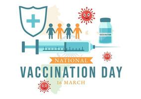 nationell vaccination dag vektor illustration på Mars 16 med vaccin spruta för stark immunitet från bakterie och hälsa vård i platt bakgrund