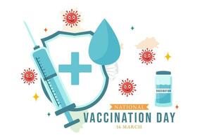 nationell vaccination dag vektor illustration på Mars 16 med vaccin spruta för stark immunitet från bakterie och hälsa vård i platt bakgrund