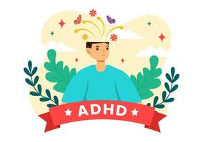 adhd eller uppmärksamhet underskott hyperaktivitet oordning vektor illustration med barn impulsiv och hyperaktiv beteende i mental hälsa och psykologi