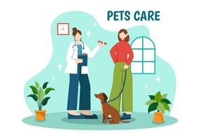 Haustiere Pflege Vektor Illustration mit Tier Schutz oder Tierarzt Klinik zum nehmen Pflege von Hund oder Katze im Gesundheitswesen eben Karikatur Hintergrund Design