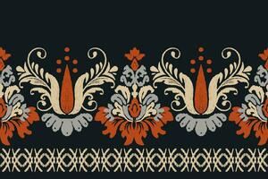 ikat blommig paisley broderi på svart bakgrund.ikat etnisk orientalisk mönster traditionell.aztec stil abstrakt vektor illustration.design för textur, tyg, kläder, inslagning, dekoration, sarong, halsduk
