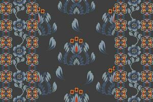 Ikat Blumen- Paisley Stickerei auf schwarz hintergrund.ikat ethnisch orientalisch Muster traditionell.aztekisch Stil abstrakt Vektor illustration.design zum Textur, Stoff, Kleidung, Verpackung, Dekoration, Sarong, Schal