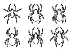 einstellen von schwarz Spinne Linie Symbole. Spinne Silhouette Sammlung isoliert auf Weiß Hintergrund. Vektor Illustration