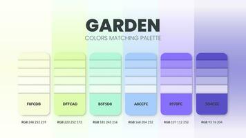 Farbe Palette im Garten Farbe Thema Sammlungen. Farbe Inspiration oder Farbe Diagramm mit Codes Vorlage. Farbe Kombination einstellen von rgb. Farben Swatch zum Grafik Design, Kunst, Mode, oder Netz Design. vektor