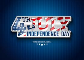 USA: s självständighetsdag Vektor illustration med flagga i 3d typografi bokstäver. Fjärde juli design