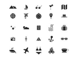 resa vektor ikon uppsättning. Turné tecken samling. enkel platt design form silhuett. universell resa ikoner för webb mobil app ui modern element isolerat på vit.
