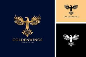 gyllene vingar majestätisk fågel Fenix fågel logotyp design vektor