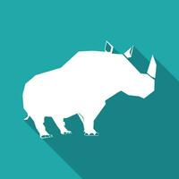 noshörning ikon med en lång skugga. vit noshörning logotyp. vektor illustration