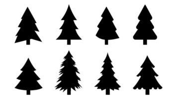 uppsättning av en tall träd eller en jul träd. silhuett av träd isolerat på vit bakgrund. vektor