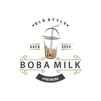 boba dryck logotyp, mjölk te söt boba pärla gelé dryck bubbla vektor enkel minimalistisk design