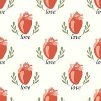 hjärta organ, kärlek, hjärtans dag. tecknad serie stil. sömlös mönster vektor