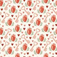 organ hjärta, kärlek, nyckel, hjärtans dag. tecknad serie stil. sömlös mönster vektor