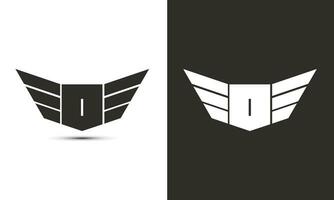o logotyp i svart och vit Färg med vingar och skydda vektor