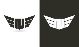 n logotyp i svart och vit Färg med vingar och skydda vektor