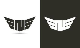 n Logo im schwarz und Weiß Farbe mit Flügel und Schild vektor