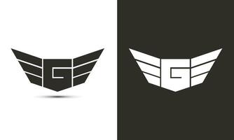 g logotyp i svart och vit Färg med vingar och skydda vektor