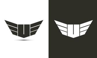 u logotyp i svart och vit Färg med vingar och skydda vektor