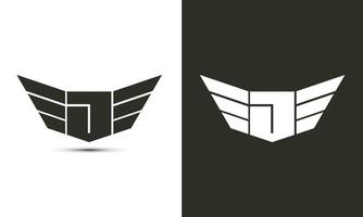 j logotyp i svart och vit Färg med vingar och skydda vektor